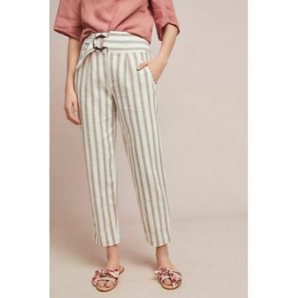 🌞 Anthropologie Oasis Striped Linen High Rise Pants 13" waist - Picture 6 of 12